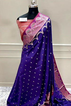 Royal Purple and Red Zari Banarasi Silk Saree