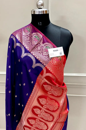 Royal Purple and Red Zari Banarasi Silk Saree