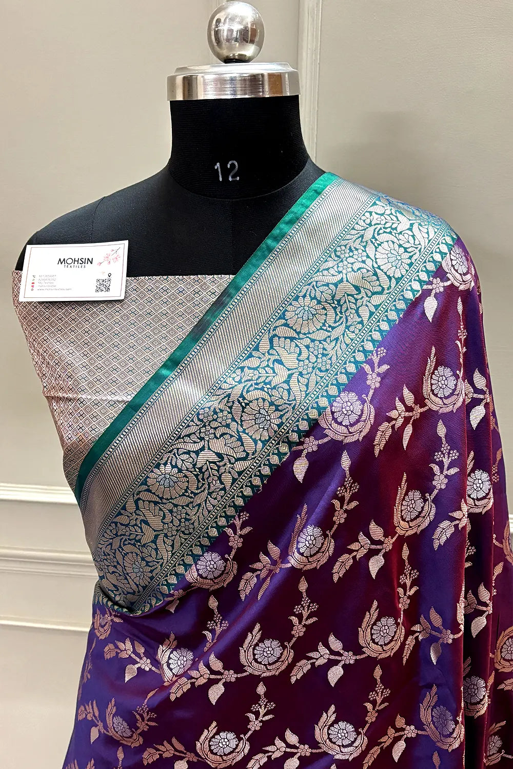 Royal Purple and Teal Zari Banarasi Silk Saree