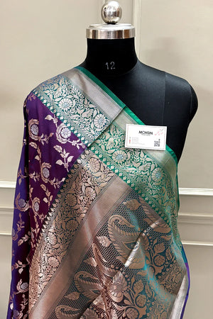 Royal Purple and Teal Zari Banarasi Silk Saree