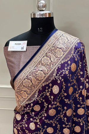 Royal Purple Churmuri Jaal Katan Silk Banarasi Saree