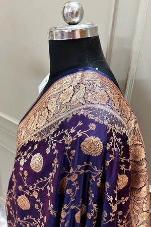 Royal Purple Churmuri Jaal Katan Silk Banarasi Saree