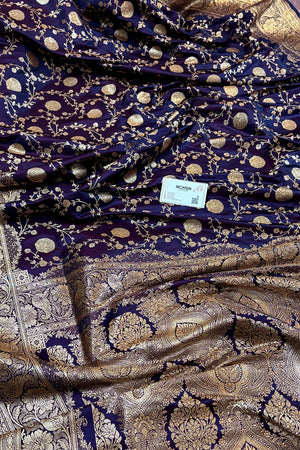 Royal Purple Churmuri Jaal Katan Silk Banarasi Saree