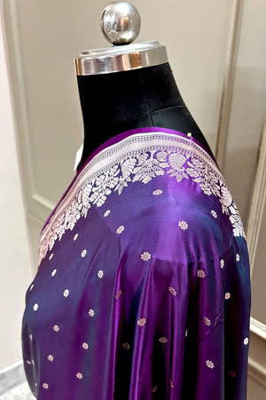Royal Purple Hawahawai Buti Katan Silk Banarasi Saree