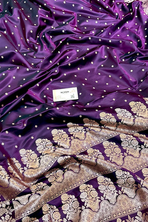 Royal Purple Hawahawai Buti Katan Silk Banarasi Saree
