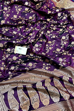 Royal Purple Nafis Jaal Katan Silk Banarasi Saree