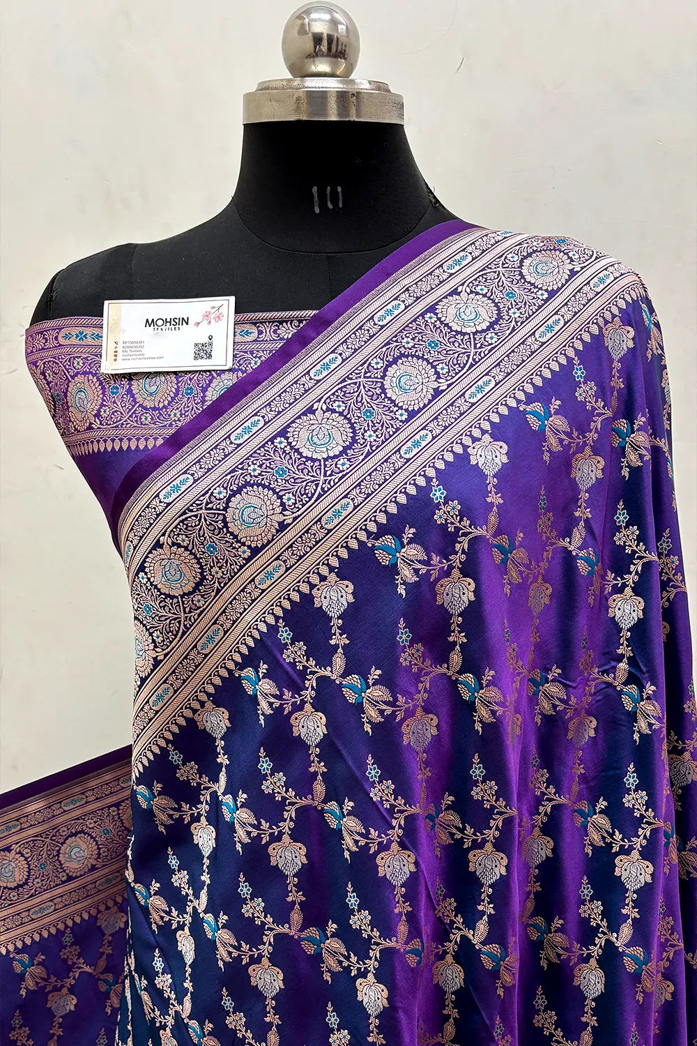Royal Purple Zari Katan Mashru Silk Banarasi Saree