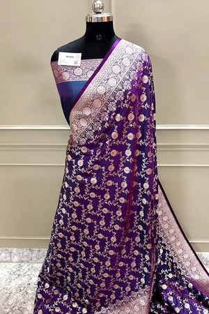Royal Purple Zari Katan Silk Banarasi Saree