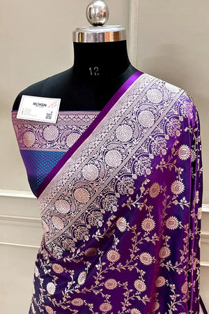 Royal Purple Zari Katan Silk Banarasi Saree