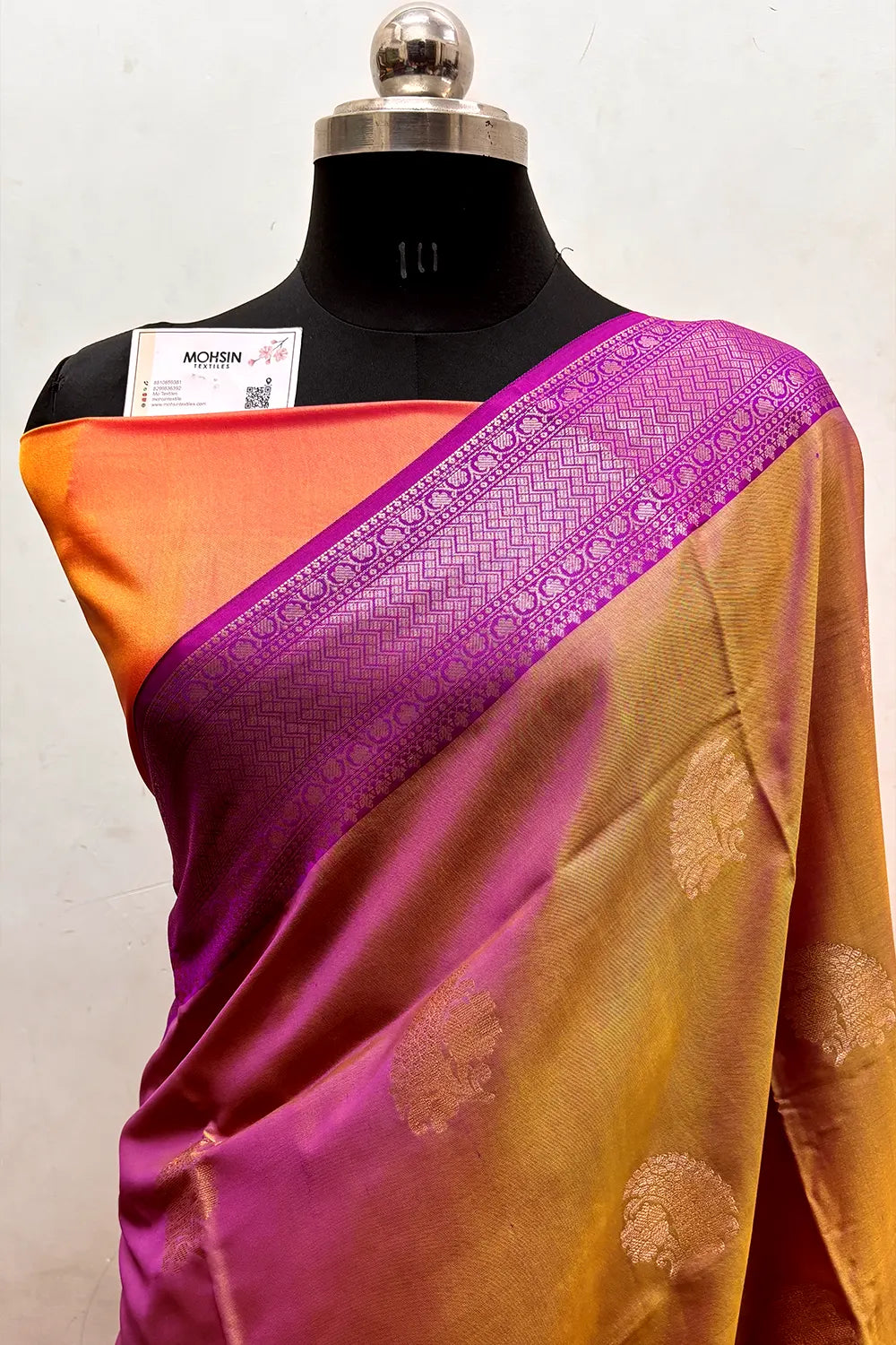 Rust and Pink Zari Semi Katan Silk Banarasi Saree