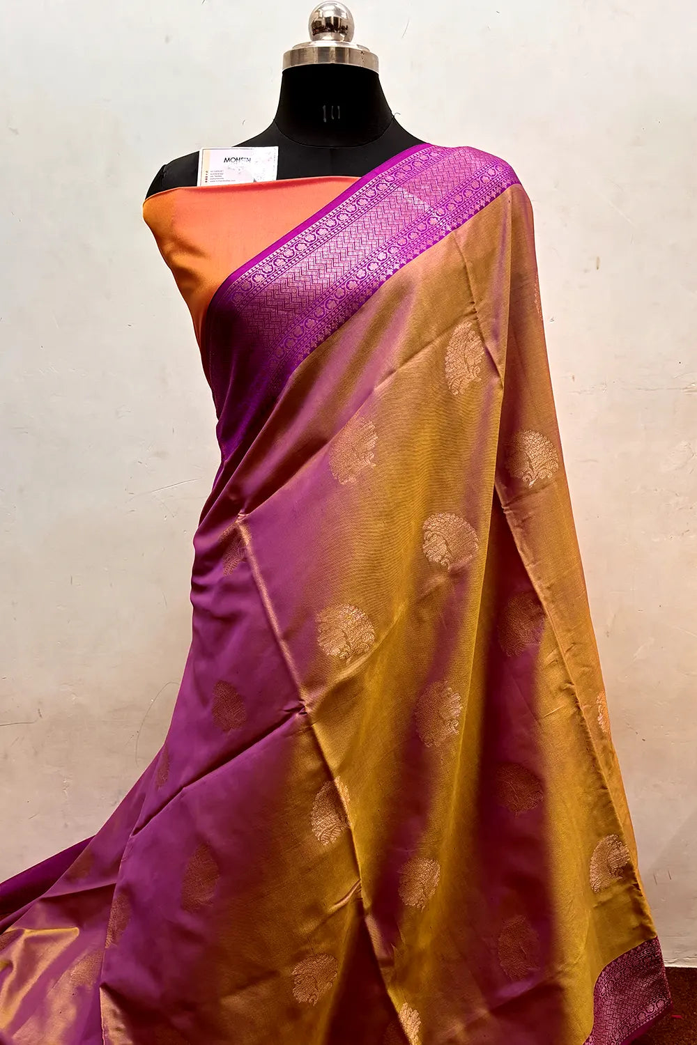 Rust and Pink Zari Semi Katan Silk Banarasi Saree