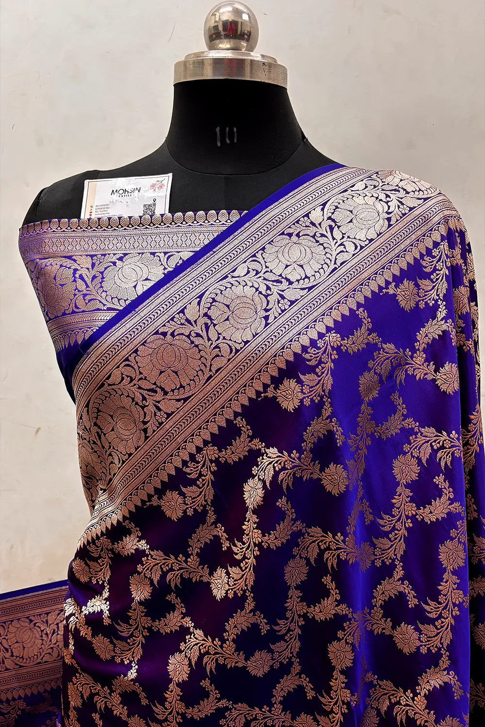 Rust Blue Mughlai Jaal Katan Silk Banarasi Saree