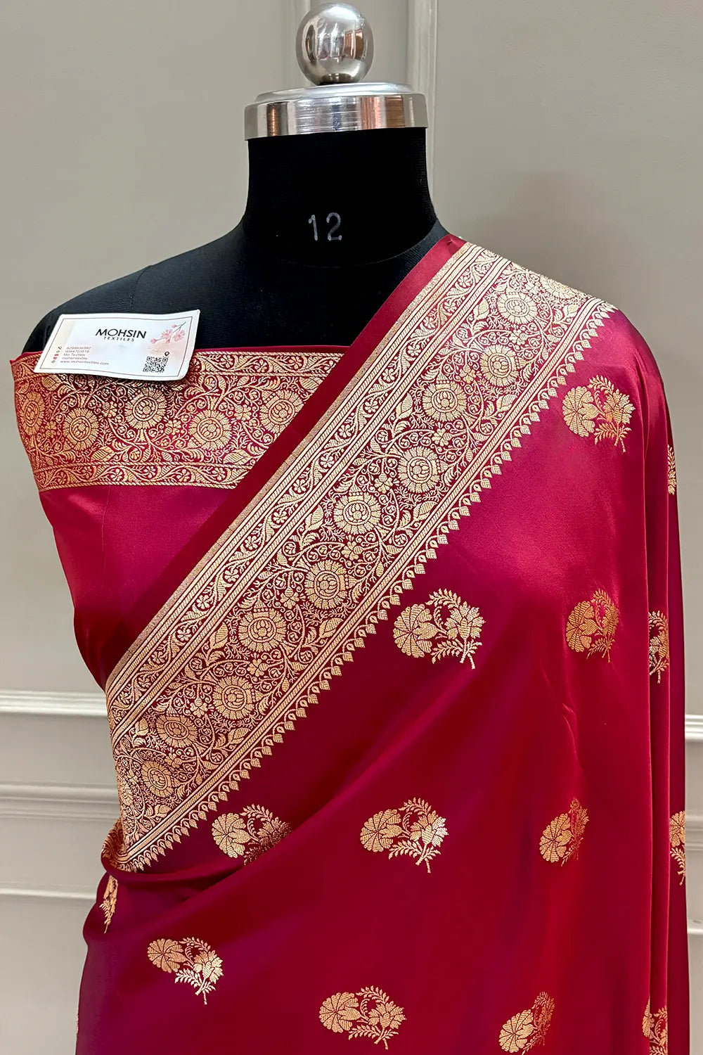 Rust Maroon Golden Flower Katan Silk Banarasi Saree