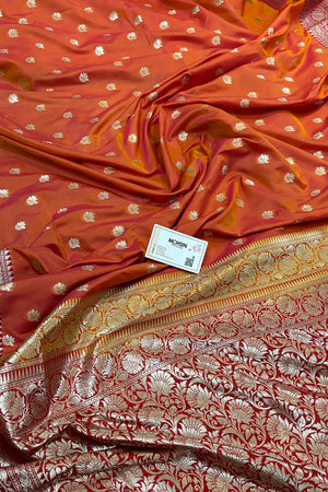 Rust Orange and Red Ghonga Buti Katan Silk Banarasi Saree