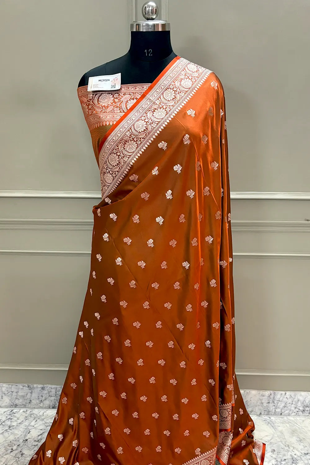 Rust Orange Chaman Buti Katan Silk Banarasi Saree