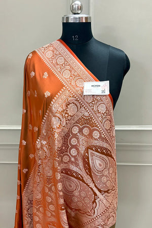Rust Orange Chaman Buti Katan Silk Banarasi Saree