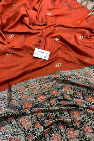 Rust Orange Zari Banarasi Silk Saree