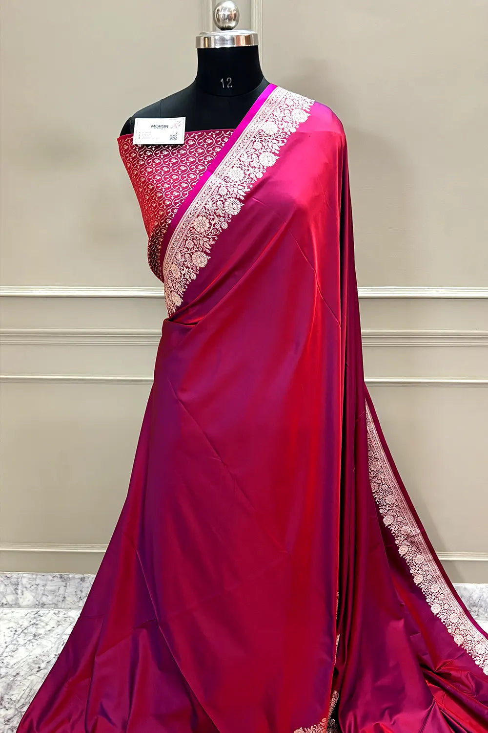 Rust Pink Plain Zari Border Katan Silk Banarasi Saree