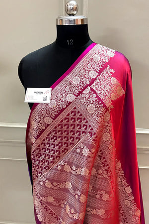 Rust Pink Plain Zari Border Katan Silk Banarasi Saree