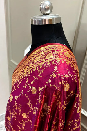 Rust Purple Zari Katan Silk Banarasi Saree