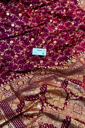 Rust Purple Zari Katan Silk Banarasi Saree