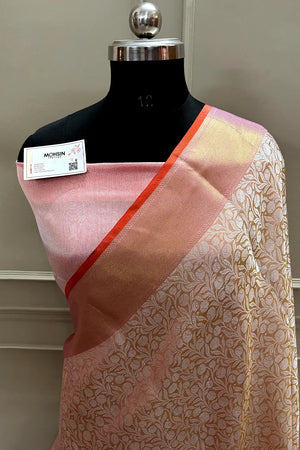 Sai Pallavi Orange Pink Tissue Silk Banarasi Saree