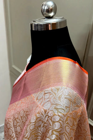 Sai Pallavi Orange Pink Tissue Silk Banarasi Saree