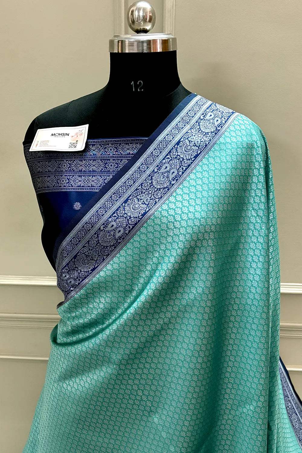 Sea Green and Navy Blue Resham Zari Banarasi Silk Saree