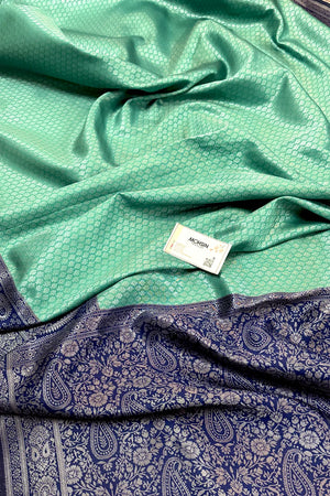 Sea Green and Navy Blue Resham Zari Banarasi Silk Saree