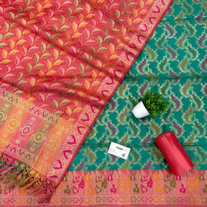 Sea Green and Peach Resham Banarasi Silk Suit