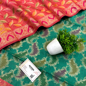 Sea Green and Peach Resham Banarasi Silk Suit