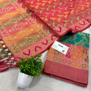 Sea Green and Peach Resham Banarasi Silk Suit