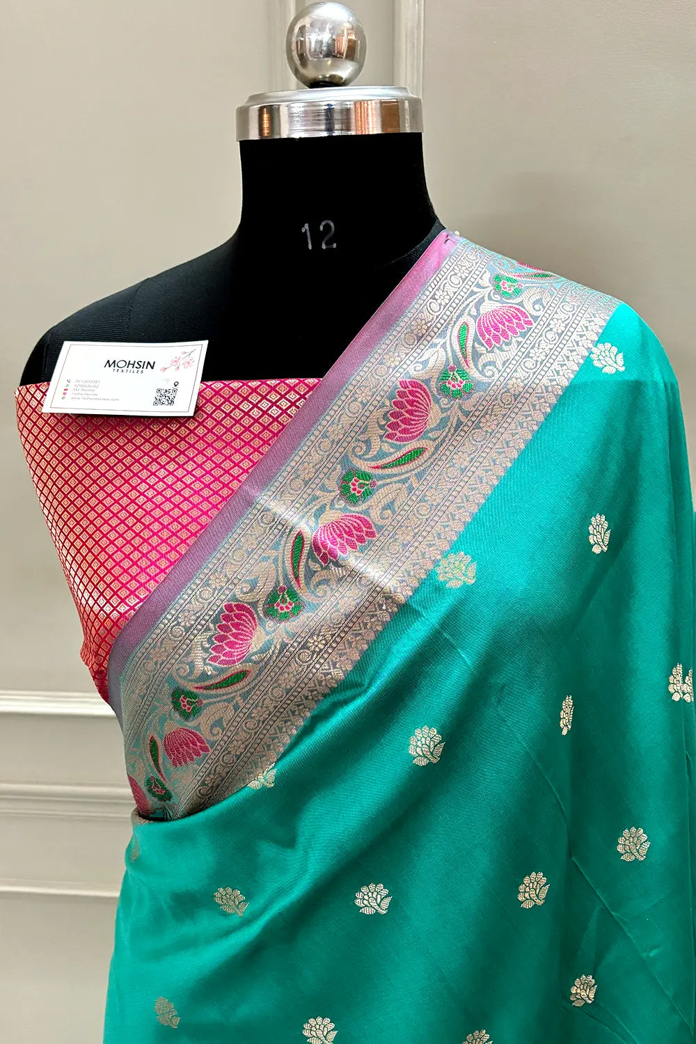 Sea Green and Pink Buti Banarasi Silk Saree
