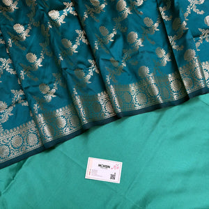 Sea Green and Teal Plain Semi Katan Silk Banarasi Silk Suit