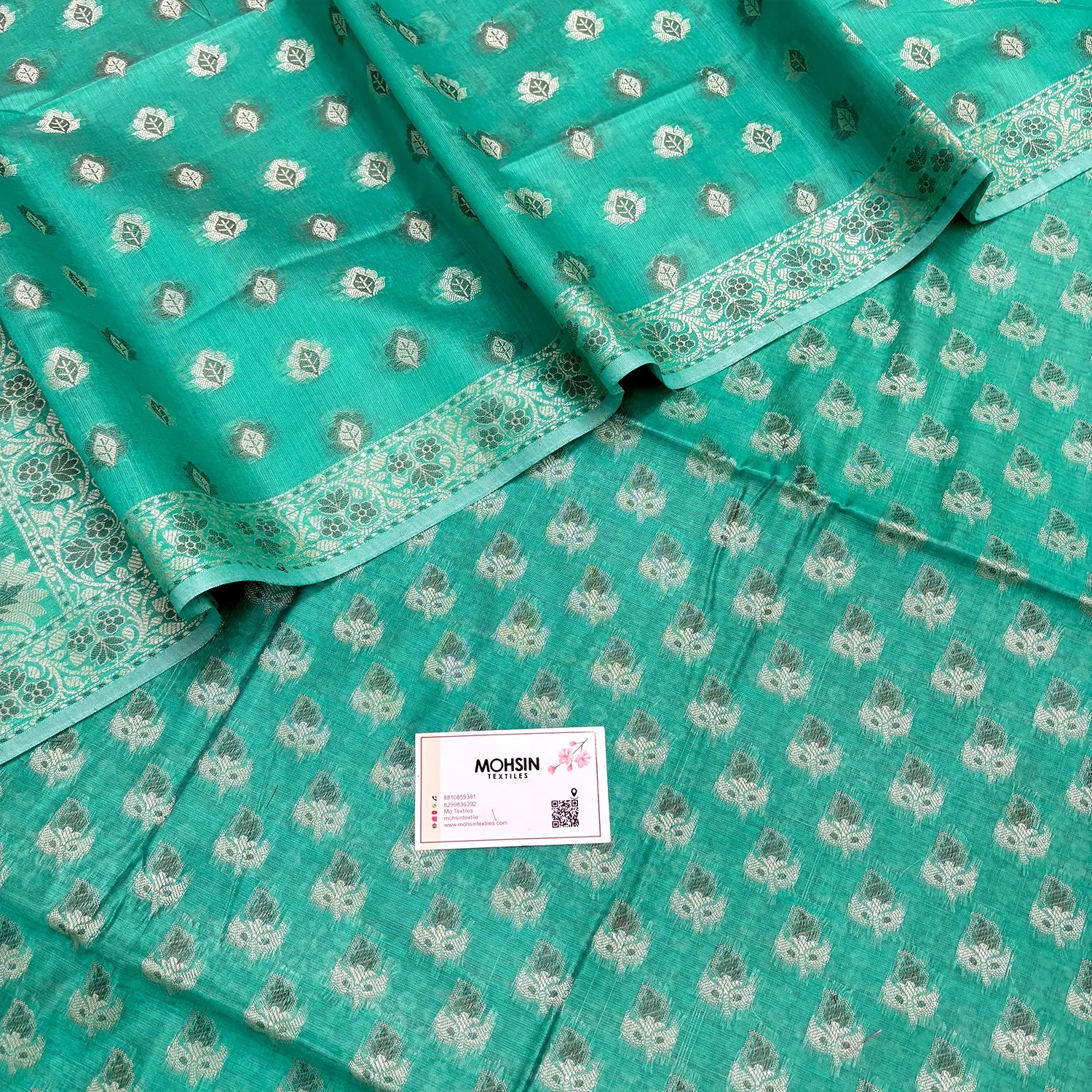Sea Green Angoori Buti Cotton Silk Banarasi Suit