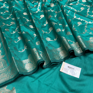 Sea Green Assi Ghat Plain Semi Katan Silk Banarasi Suit