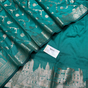 Sea Green Assi Ghat Plain Semi Katan Silk Banarasi Suit
