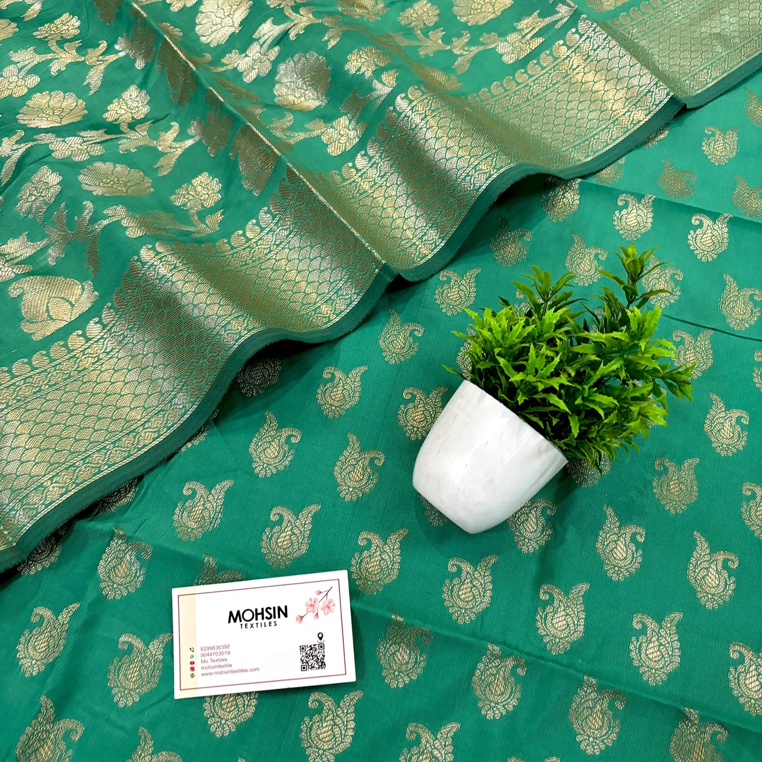 Sea Green Chirag Buti Satin Silk Banarasi Suit