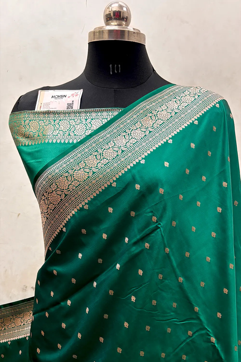 Sea Green Chitrani Buti Katan Mashru Silk Banarasi Saree