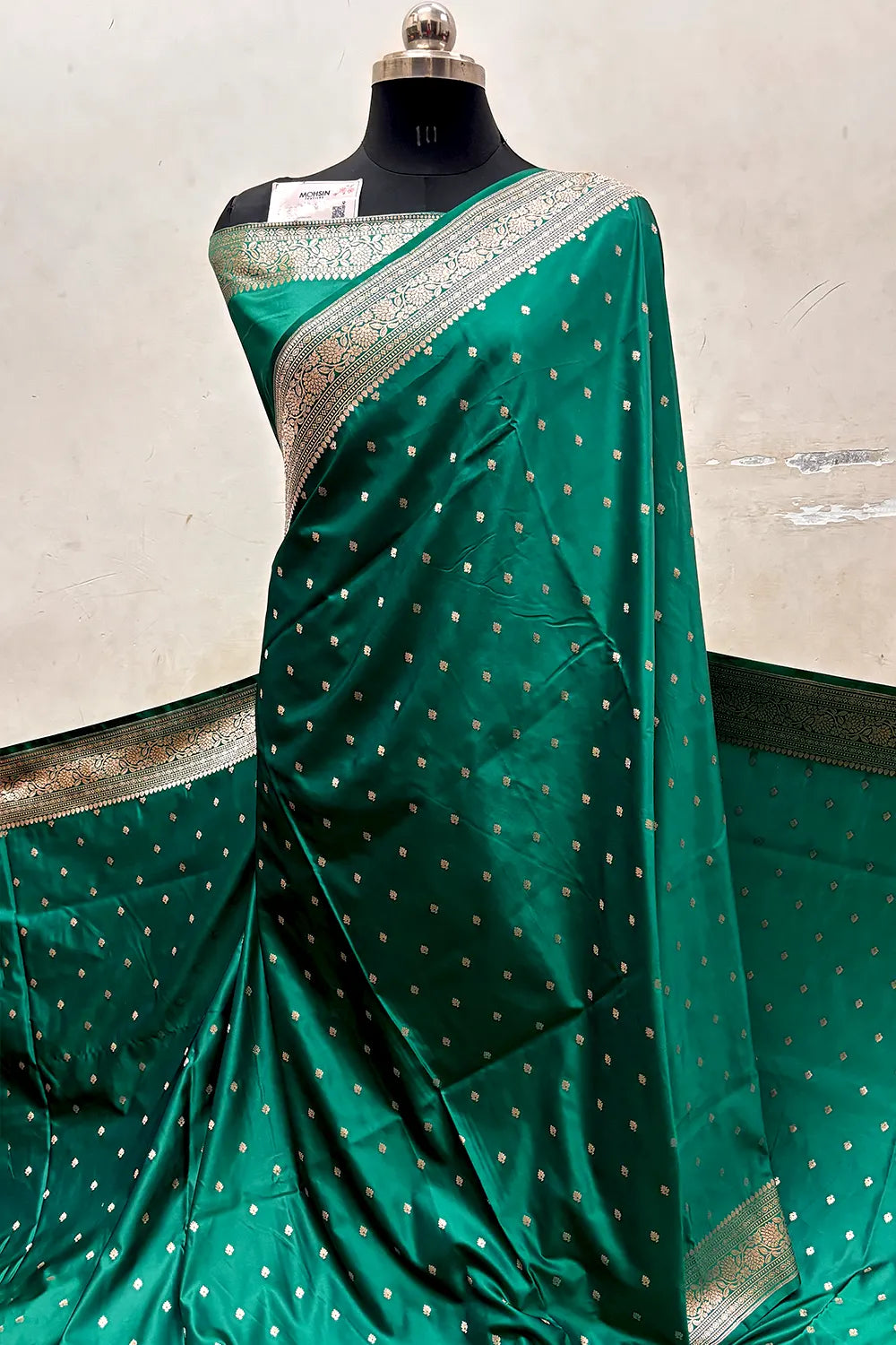 Sea Green Chitrani Buti Katan Mashru Silk Banarasi Saree