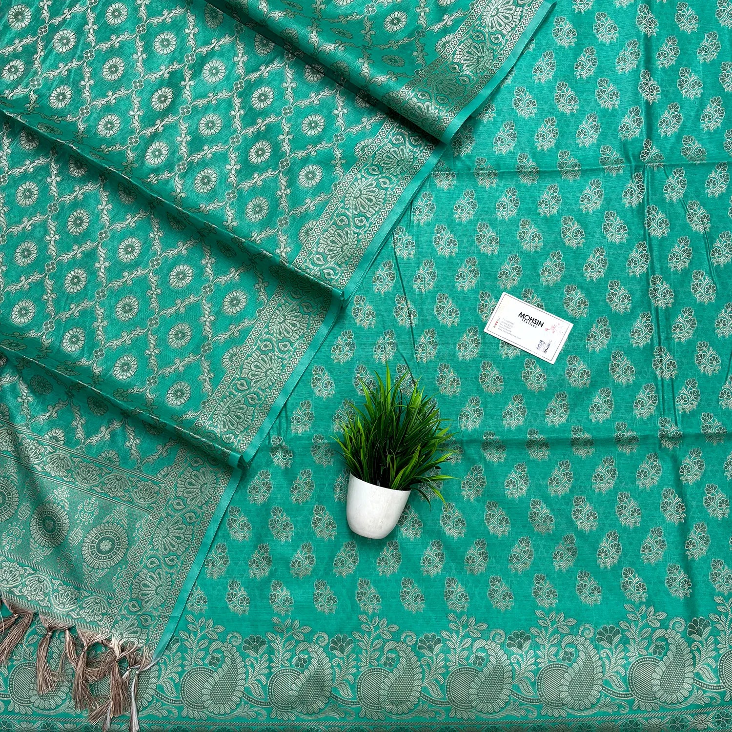 Sea Green Resham Cotton Silk Banarasi Suit