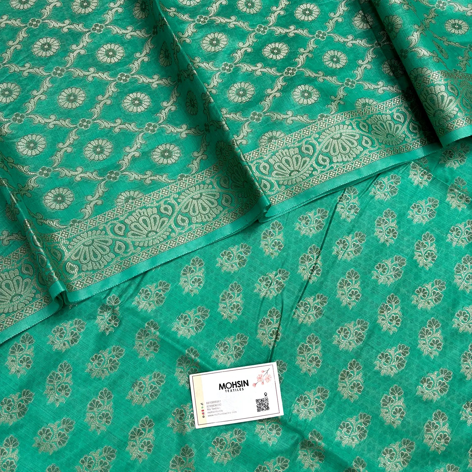 Sea Green Resham Cotton Silk Banarasi Suit