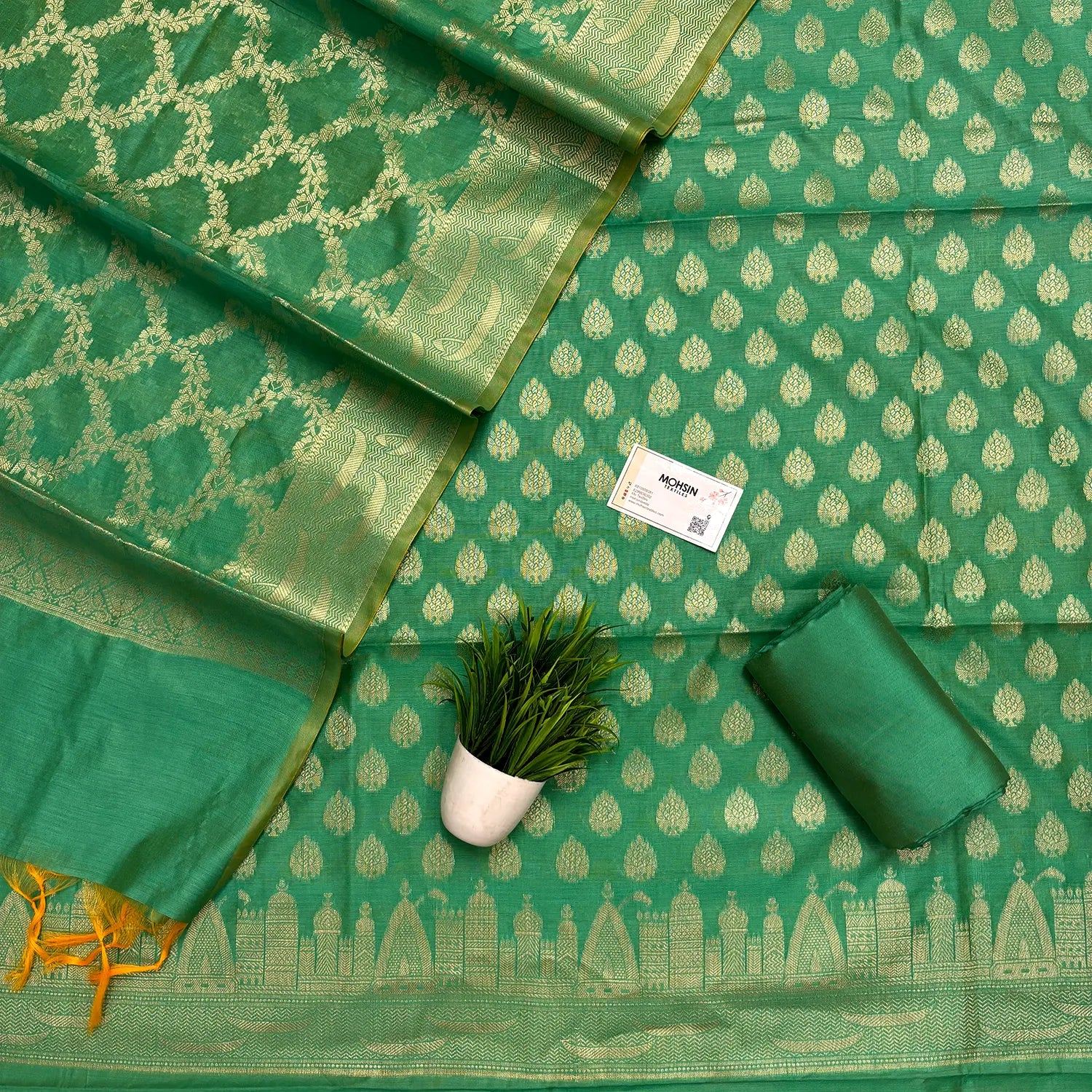 Sea Green Ghat Buti Banarasi Silk Suit