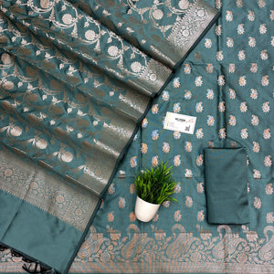 Sea Green Godzilla Semi Katan Silk Banarasi Suit