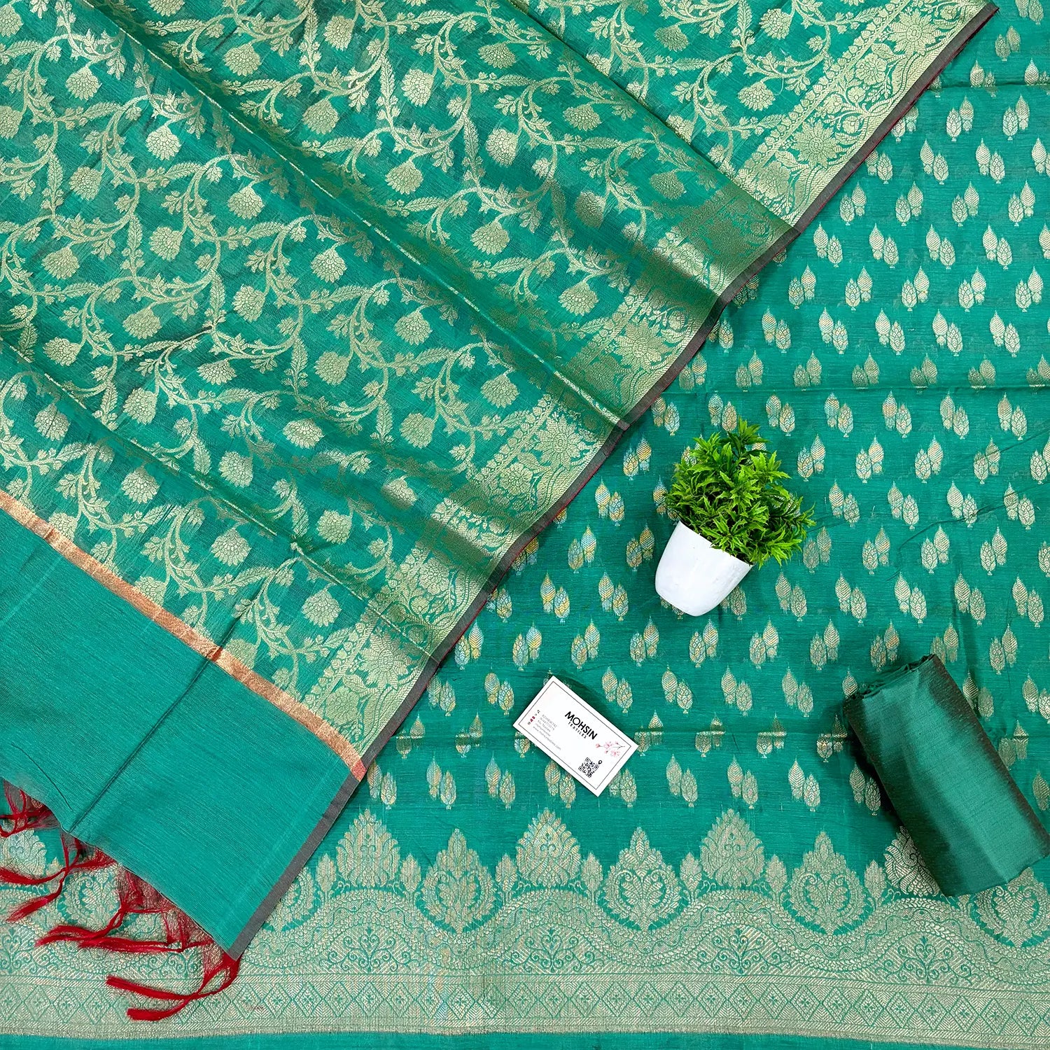 Sea Green Golden Zari Banarasi Silk Suit