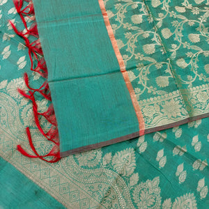 Sea Green Golden Zari Banarasi Silk Suit