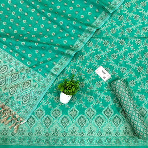 Sea Green Mogambo Jaal Cotton Silk Banarasi Suit