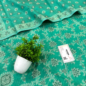 Sea Green Mogambo Jaal Cotton Silk Banarasi Suit