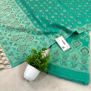 Sea Green Mogambo Jaal Cotton Silk Banarasi Suit