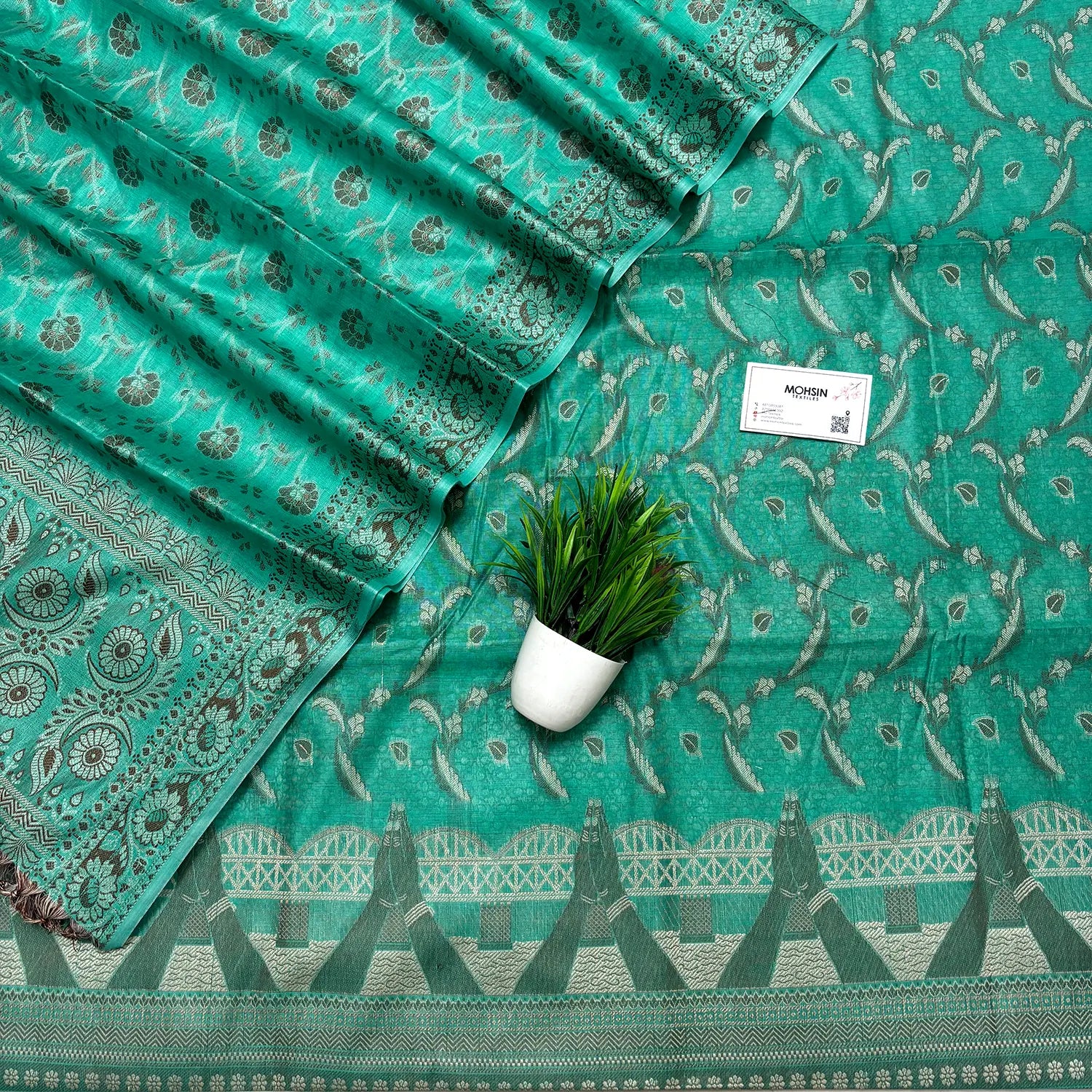 Sea Green Namo Ghat Cotton Silk Banarasi Suit